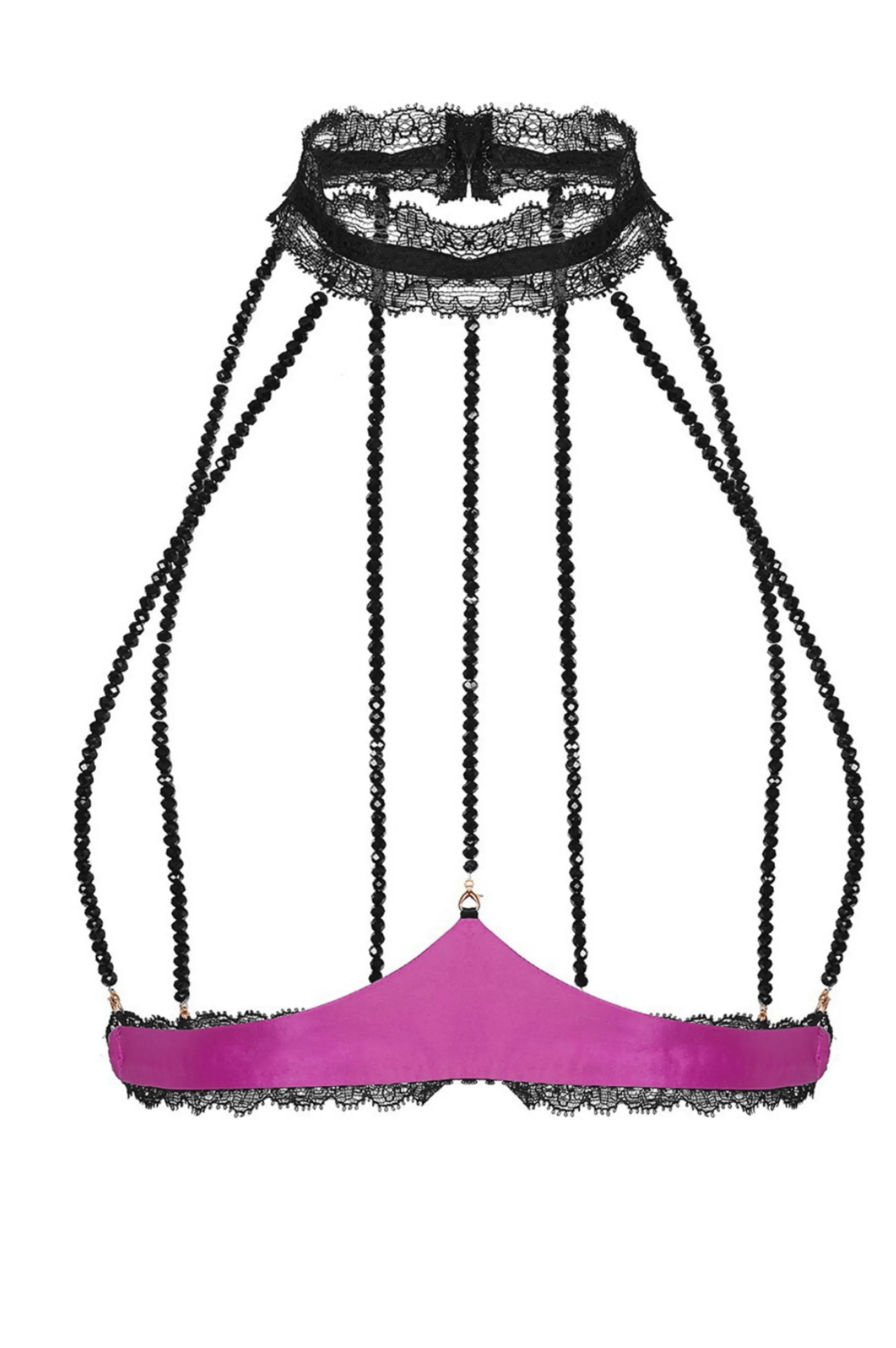 Hot Cage GEISHA fuchsia pearls Nipple Free Bras