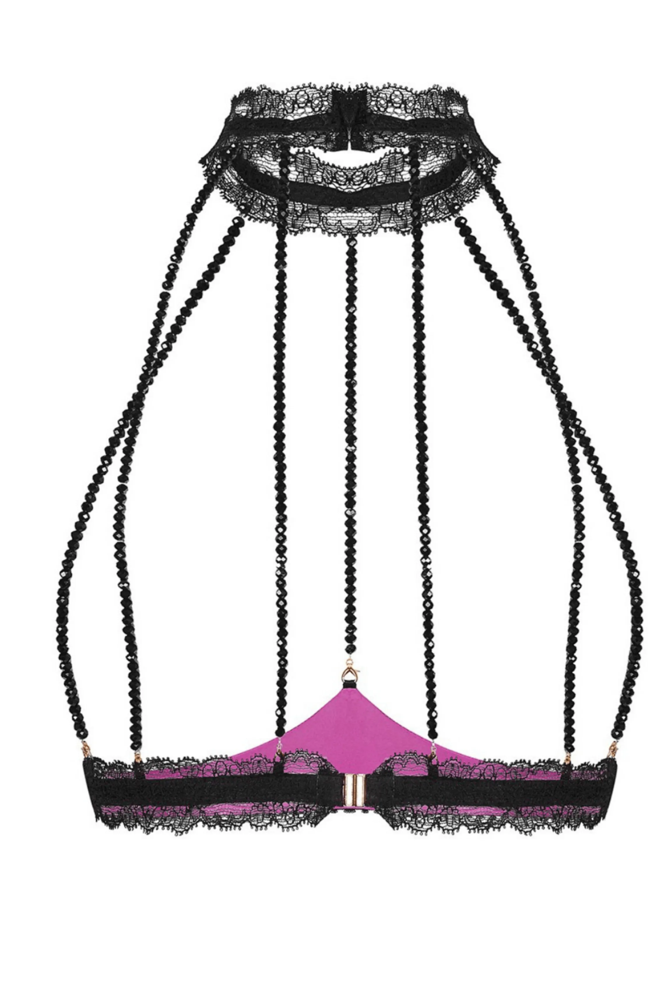 Hot Cage GEISHA fuchsia pearls Nipple Free Bras