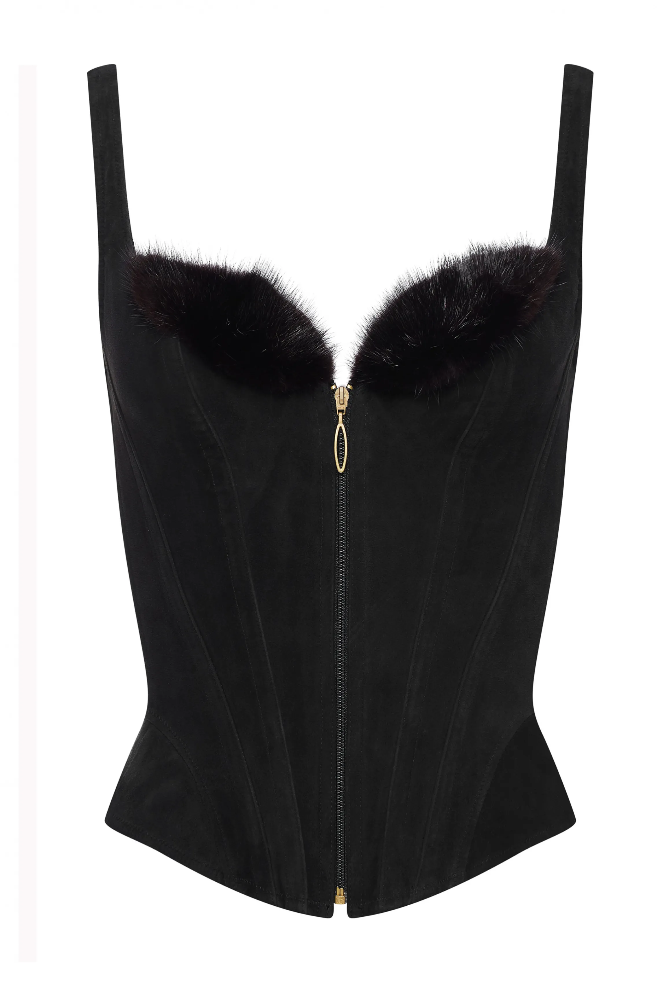 New KEIKO mink fur trimmed bustier Black Corsets