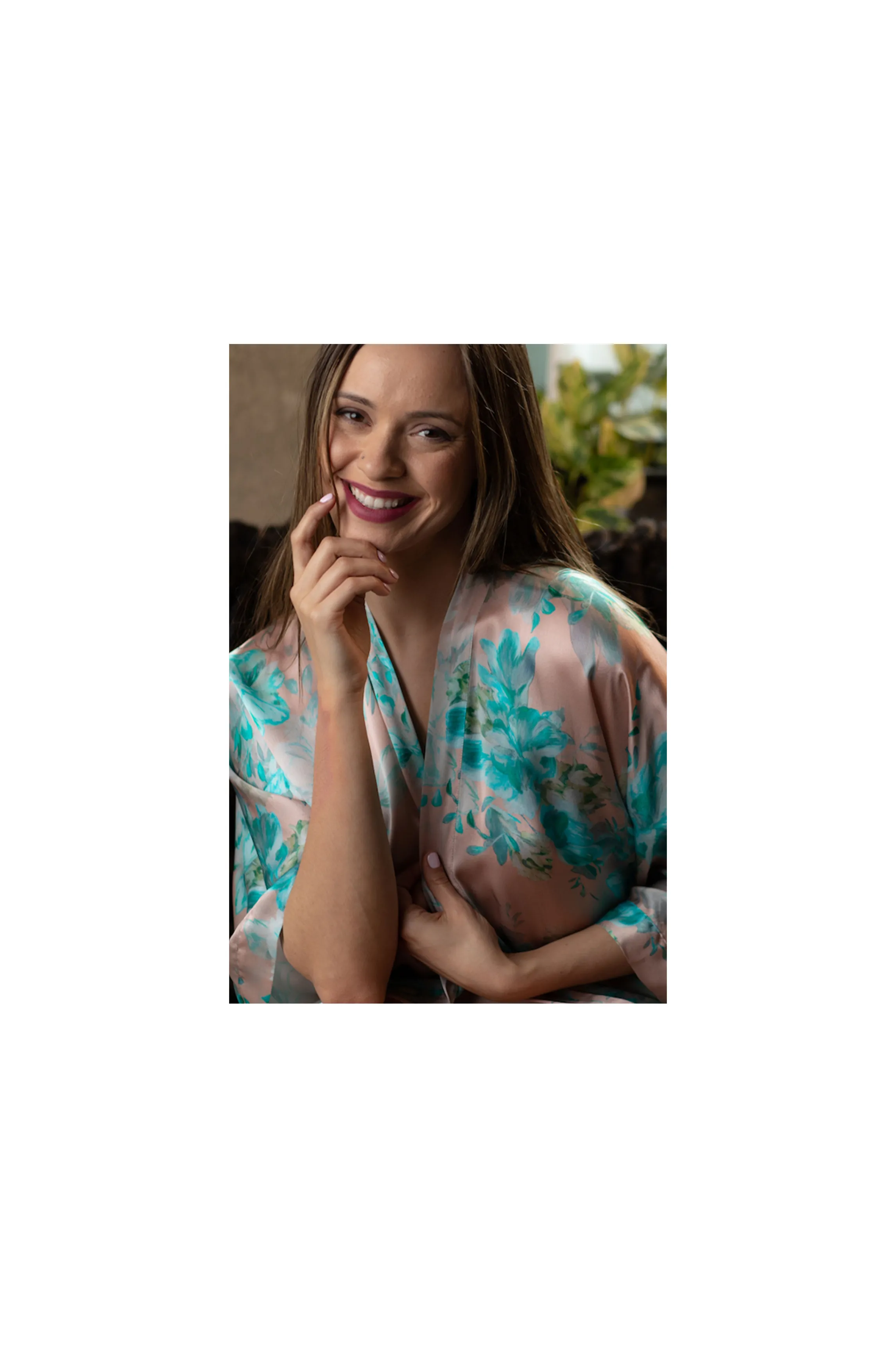 Fashion Long silk floral print robe Robes