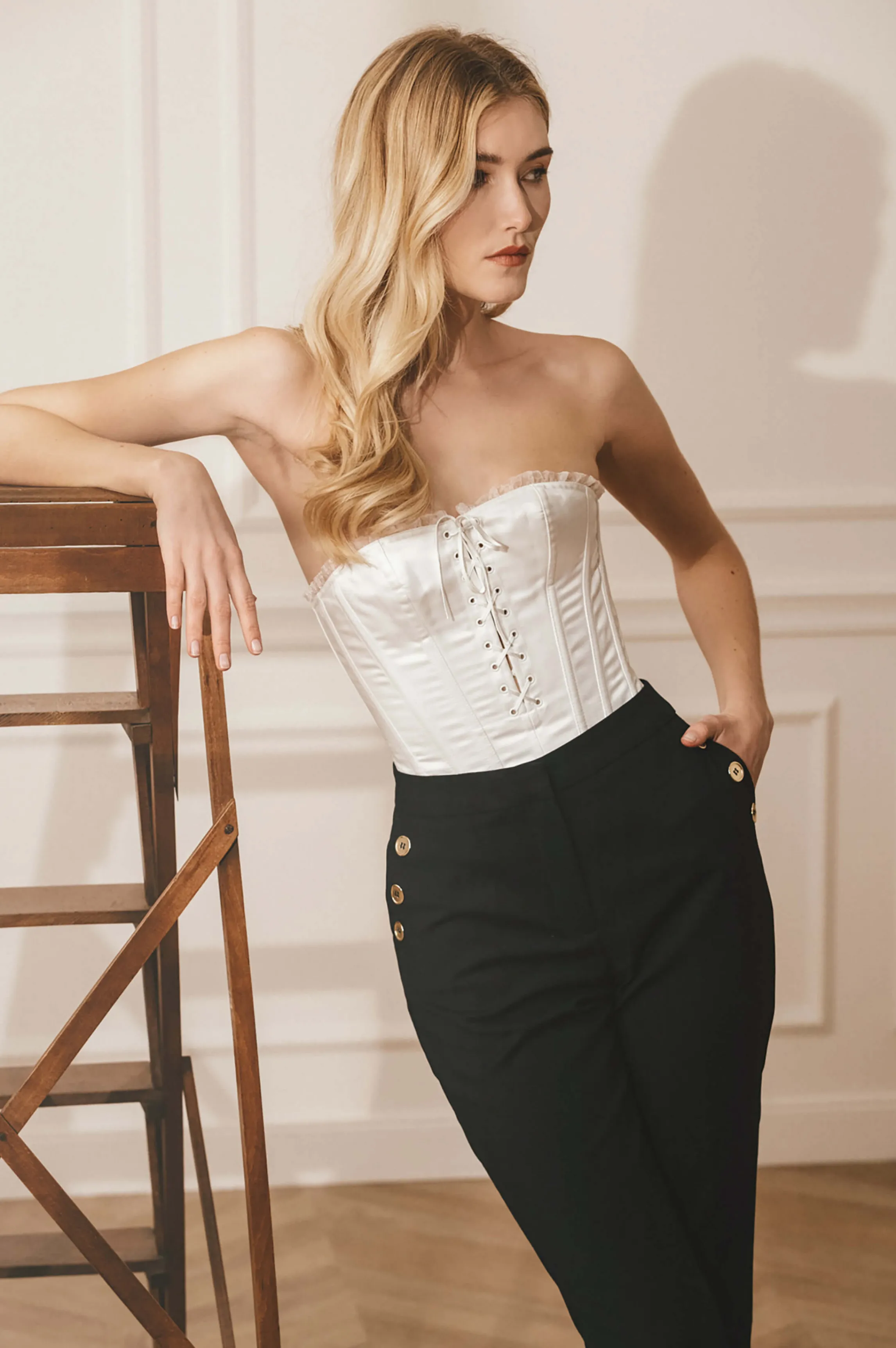 Shop MIKO satin corset White Corsets